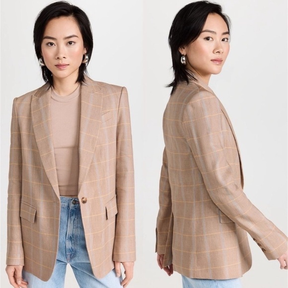 NWT A.L.C. Women's Donovan Linen Blend in Tan Tawny Plaid Blazer Jacket size 6 - Picture 1 of 16